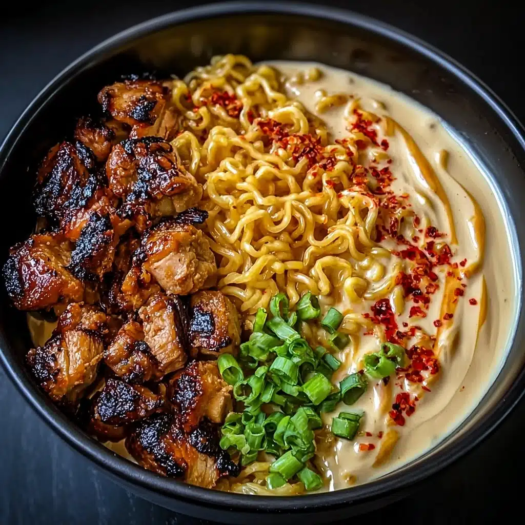 Fiery Chicken Ramen with Creamy Garlic Sauce Recipe - Recipe Image