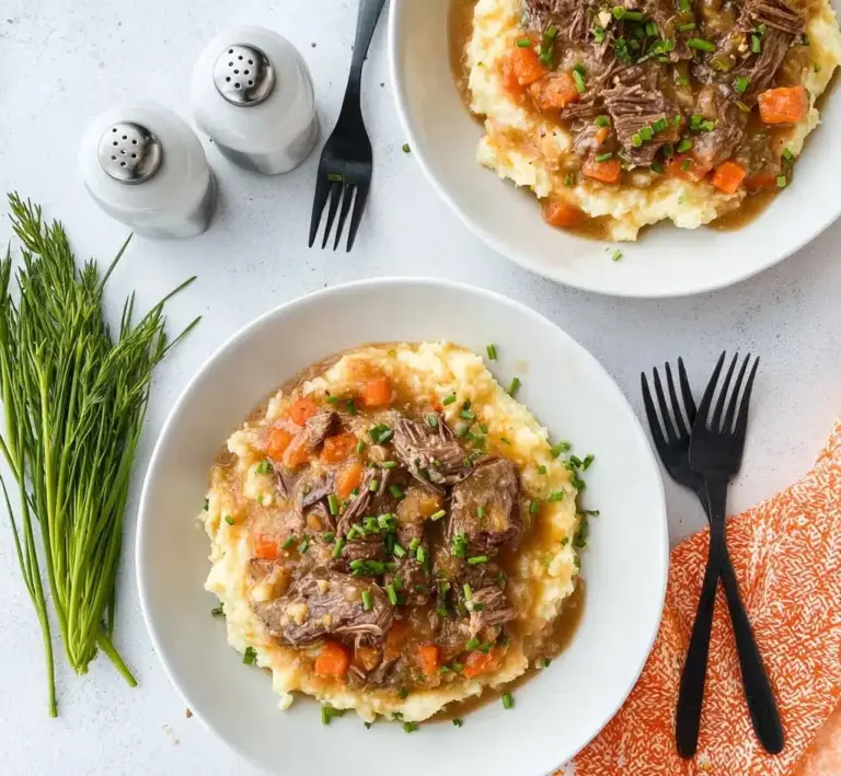 Fall Apple Cider Beef Stew over Mashed Potatoes Dinner Recipe