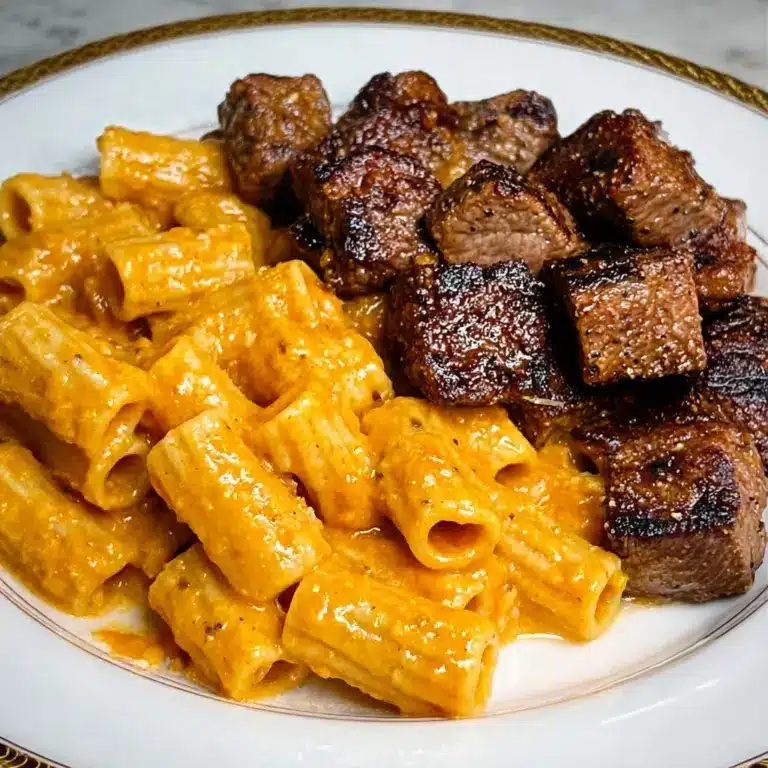 Cajun Steak Tips in Cheesy Rigatoni Parmesan Sauce Recipe