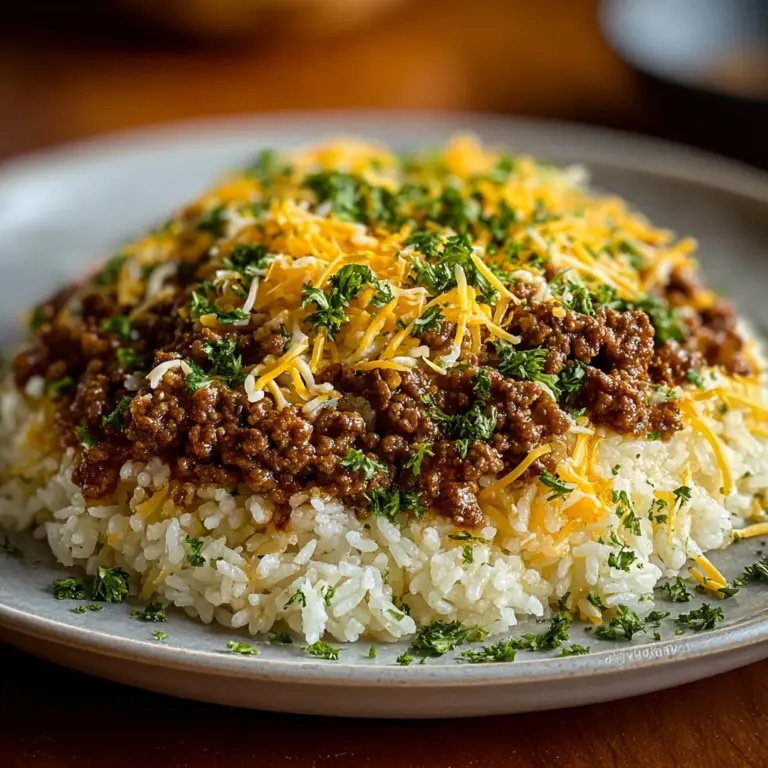 Garlic Butter Beef and Rice Skillet with Cheddar Parmesan Sauce