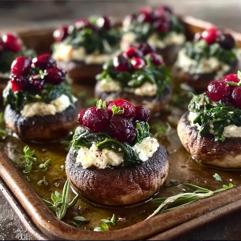 Balsamic-Glazed Cranberry & Goat Cheese Stuffed Mushrooms with Spinach