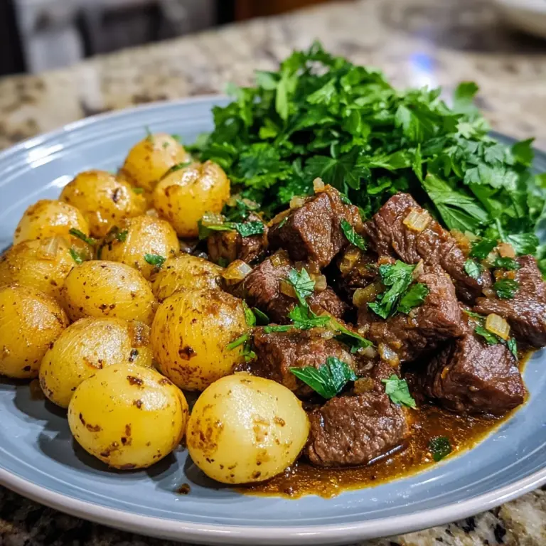 slow cooker garlic butter beef bites and potatoes Recipe
