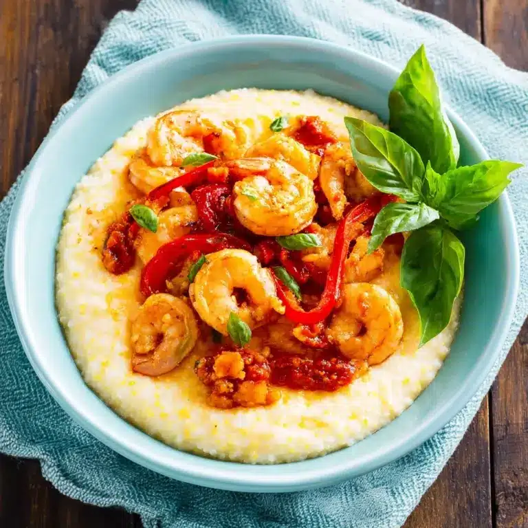 Shrimp & Goat Cheese Grits with Roasted Red Pepper Sauce Recipe
