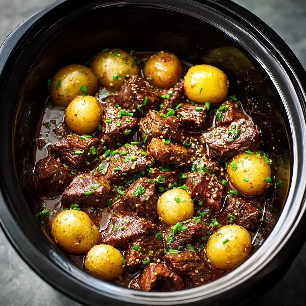 slow cooker garlic butter beef bites and potatoes Recipe - Recipe Image