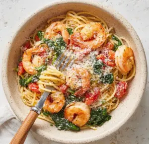 Tomato Spinach Shrimp Pasta Recipe