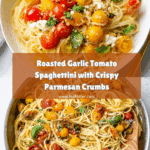 Roasted Garlic Tomato Spaghettini with Garlic Parmesan Bread Crumbs