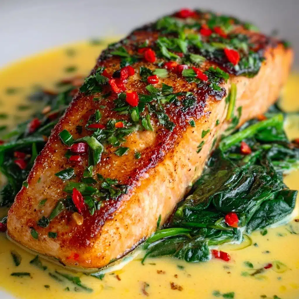 Creamy Spinach and Roasted Red Pepper Salmon Recipe - Recipe Image