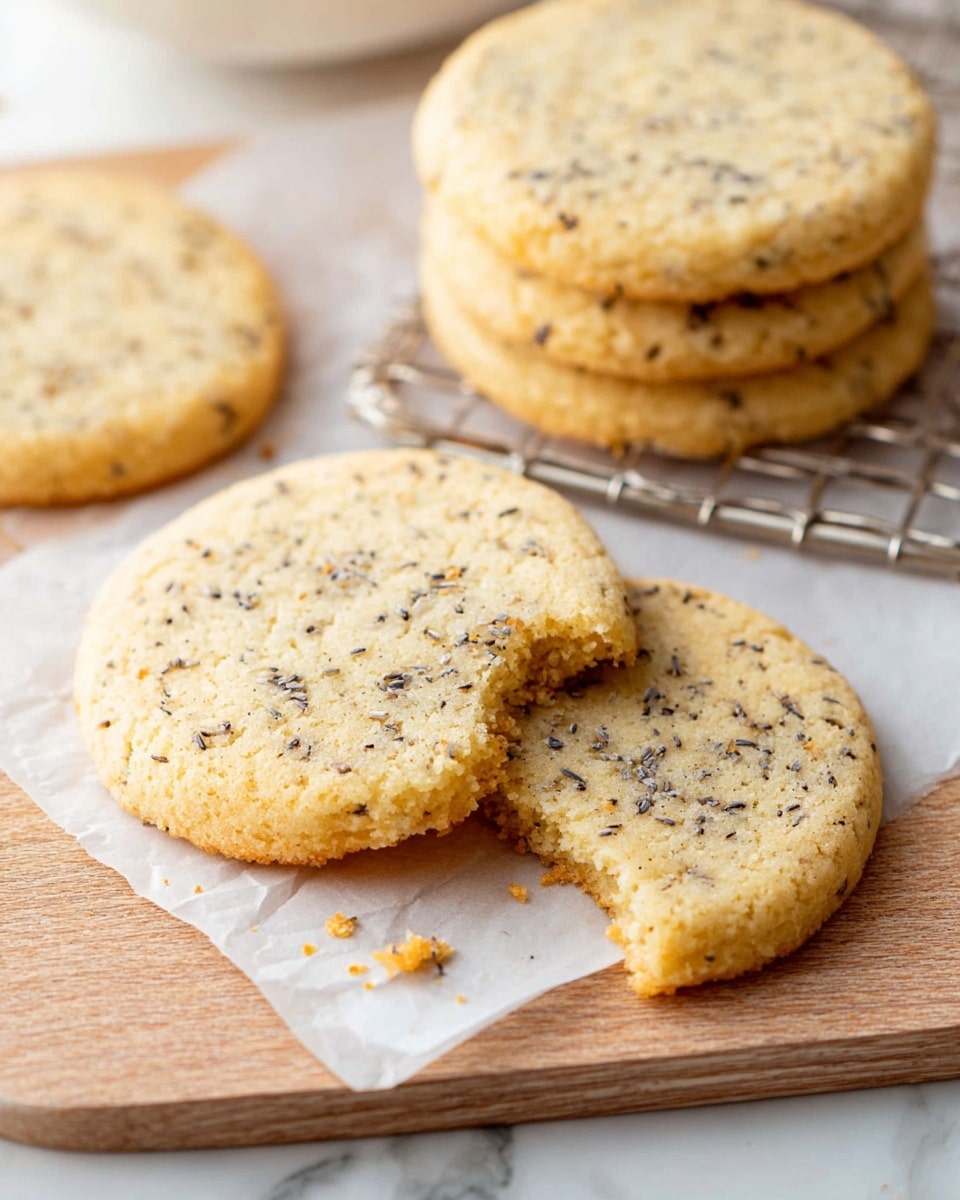 Several round, golden-brown cookies with a slightly cracked texture lie flat on crinkled white parchment paper over a white marbled surface. Each cookie has small dark specks scattered throughout, giving a speckled appearance. To the right, part of a cooling rack with one cookie on it rests on a white cloth. Tiny dark crumbs are scattered around the cookies. Photo taken with an iphone --ar 4:5 --v 7