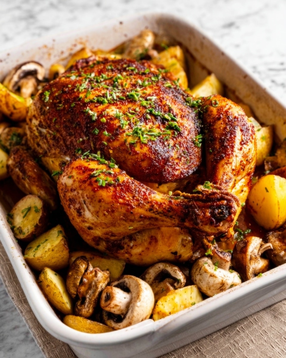 The image shows a close-up of a pot filled with a mix of ingredients in liquid. There are two bright whole oranges and one lemon submerged in the liquid, with two orange slices and one lemon slice floating on top, each sprinkled with black, white, and red peppercorns. There are also various herbs, including green rosemary sprigs and thyme, along with several cloves of garlic, some whole and some cut, all immersed in the liquid. The pot has a shiny silver rim, and the background features a white marbled texture. Photo taken with an iphone --ar 4:5 --v 7