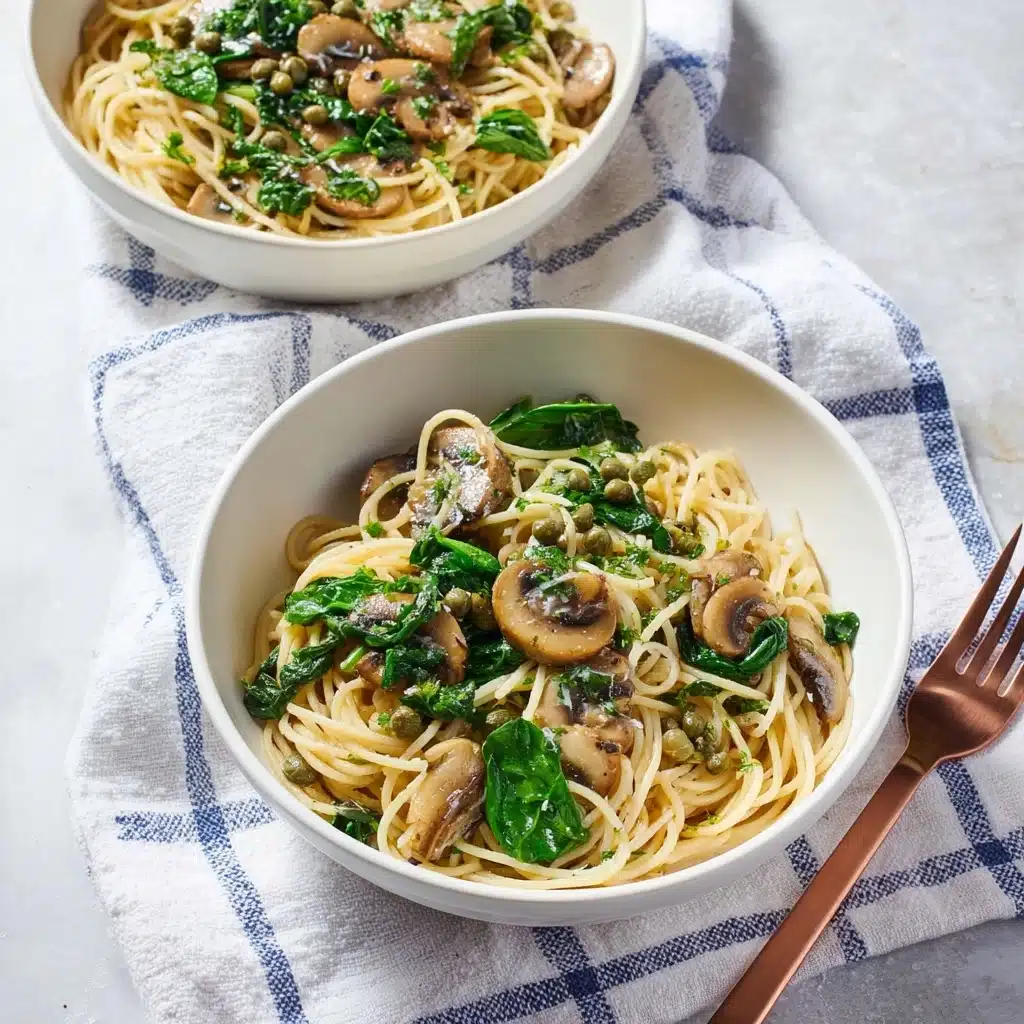 Spinach and Mushroom Piccata Pasta Recipe - Recipe Image