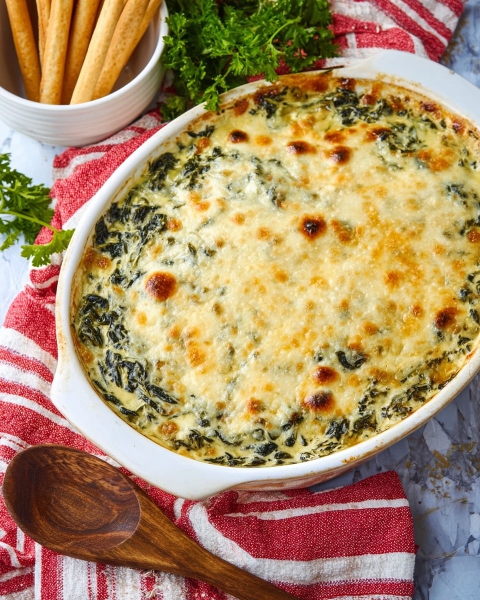 A white plate holds a layered dish made of creamy melted cheese on top, with dark green leafy kale mixed in, crumbled cooked ground meat in light brown color, and slices of golden roasted potatoes spread throughout. The textures show melted cheese that is slightly browned and bubbling, soft cooked kale, and tender potato slices with browned edges. A golden brown breadstick with green herb seasoning rests on the left side of the plate. The plate sits on a white marbled surface with a red and white striped cloth partially underneath. Photo taken with an iphone --ar 4:5 --v 7