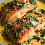 Creamy Spinach and Roasted Red Pepper Salmon Recipe