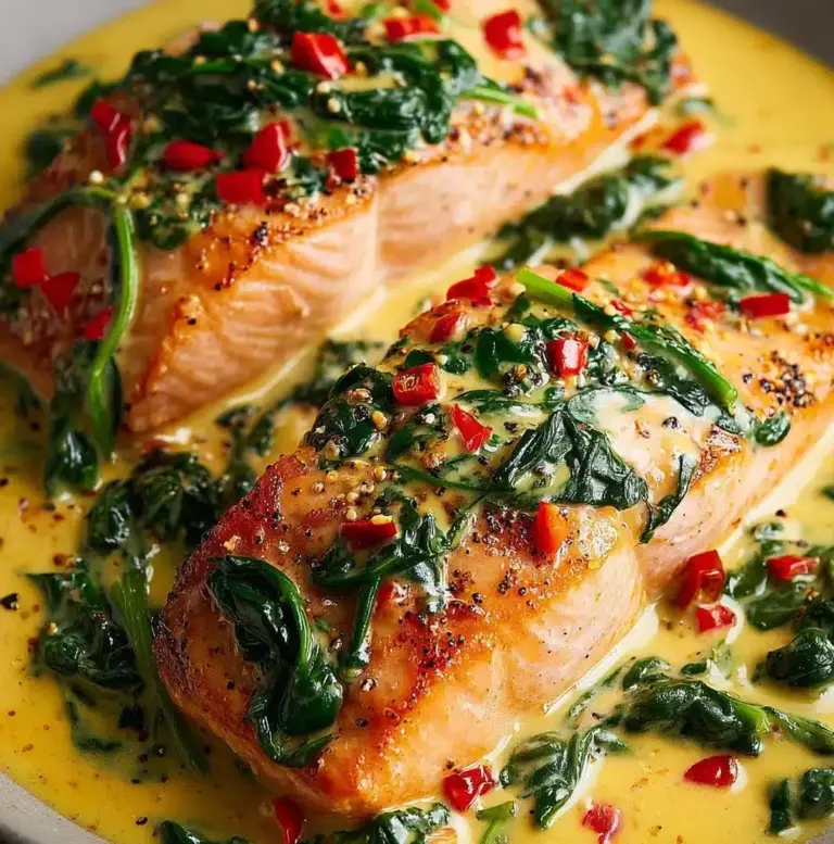 Creamy Spinach and Roasted Red Pepper Salmon Recipe