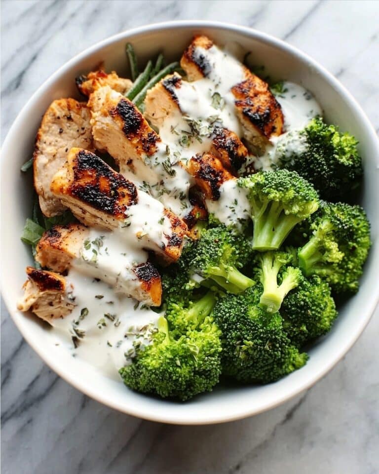 Grilled Chicken & Broccoli Bowls with Creamy Garlic Sauce Recipe