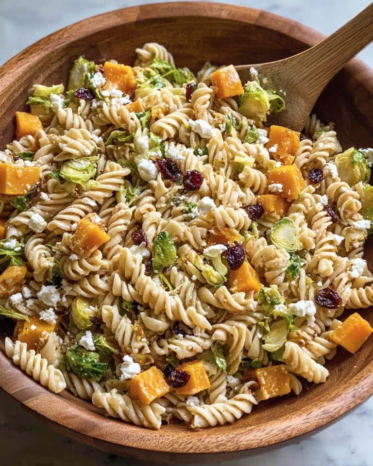 Fall Pasta Salad with Roasted Butternut Squash, Brussels Sprouts, and Apple Recipe