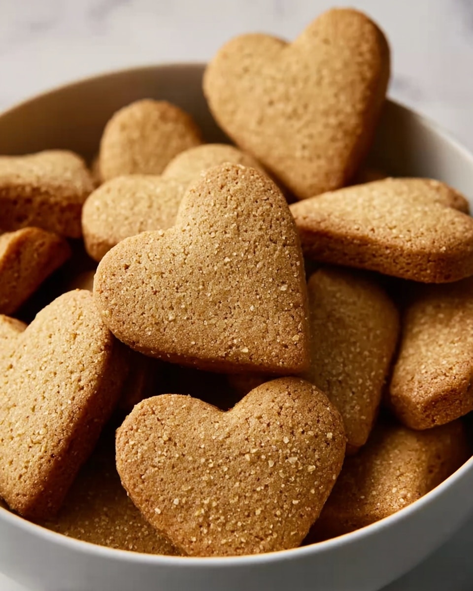A clear glass jar with a rounded lid filled with many heart-shaped cookies that are golden brown in color and have a slightly textured surface. The cookies are stacked inside the jar, some leaning against the glass showing their full heart shape, and others are partially hidden. The jar sits on a white marbled surface with a soft, blurred background. The lighting creates soft reflections on the glass and highlights the warm color of the cookies. photo taken with an iphone --ar 4:5 --v 7