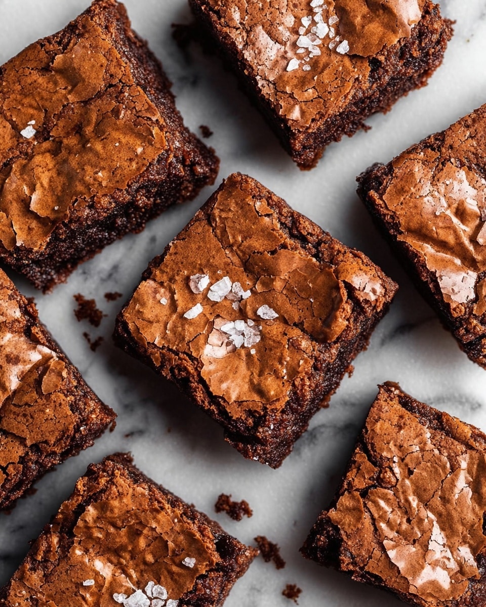 A tall stack of four dark brown brownies is shown on a white marbled surface. Each brownie has a rough, cracked top layer with a slightly crispy texture. Inside, there are rich, gooey layers of melted chocolate visible, with a shiny, smooth texture that oozes out between the dense, moist cake layers. The brownies have a thick, fudgy look with uneven edges and bits of melted chocolate spread throughout. photo taken with an iphone --ar 4:5 --v 7