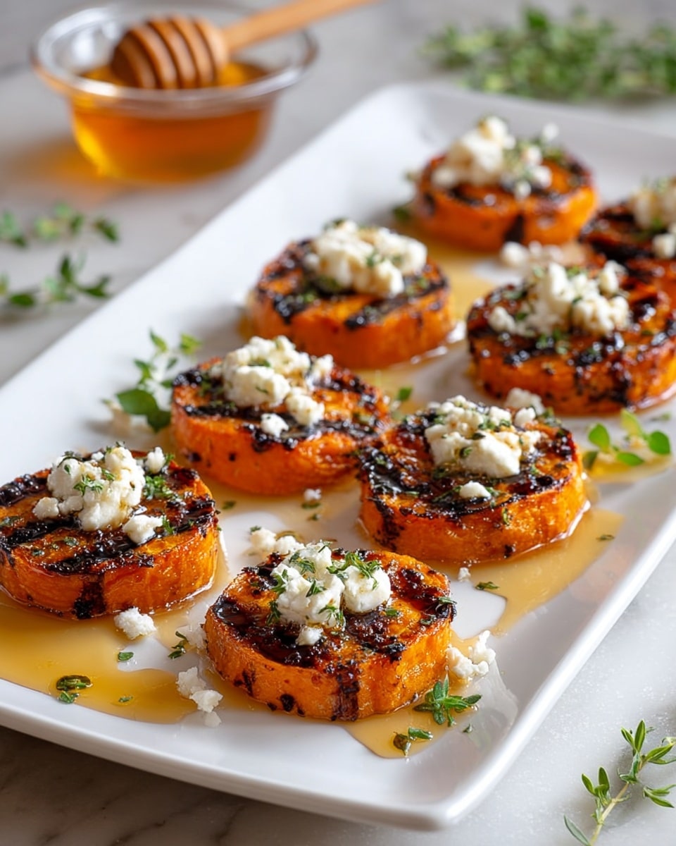 The image shows three baked sweet potato halves on a white plate, placed on a white marbled surface. Each sweet potato half has a crispy, dark orange-brown skin with vibrant, soft, bright orange flesh inside. The flesh is slightly mashed and topped with small white dollops of creamy cheese and some green dill leaves for garnish. A silver fork is partly resting on the plate near one of the potatoes, with a woman's hand holding a piece of sweet potato. There is a small white bowl filled with more creamy white cheese in the corner of the image. Photo taken with an iphone --ar 4:5 --v 7