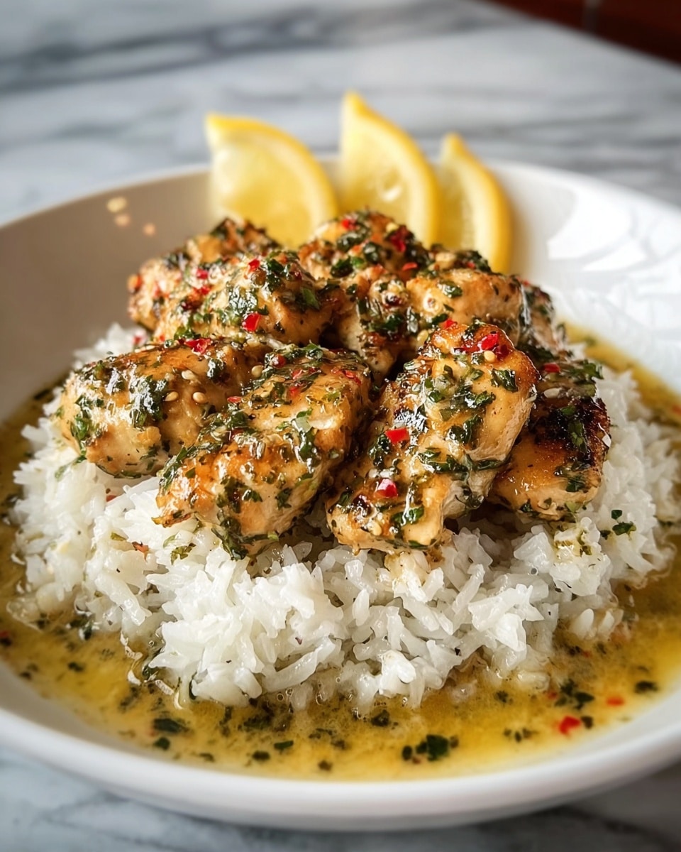 A white pan with a wooden handle holds a creamy dish made of several pieces of light brown chicken breast layered with strips of green and orange bell peppers, all covered in a thick beige sauce speckled with black pepper and herbs. The dish is sprinkled with grated white cheese and chopped green herbs on top. A silver spoon rests inside the pan at the bottom right. Around the pan on a white marbled surface are small white bowls filled with red chili flakes, shredded white cheese, and thin white noodles, along with a beige striped cloth. Photo taken with an iphone --ar 4:5 --v 7