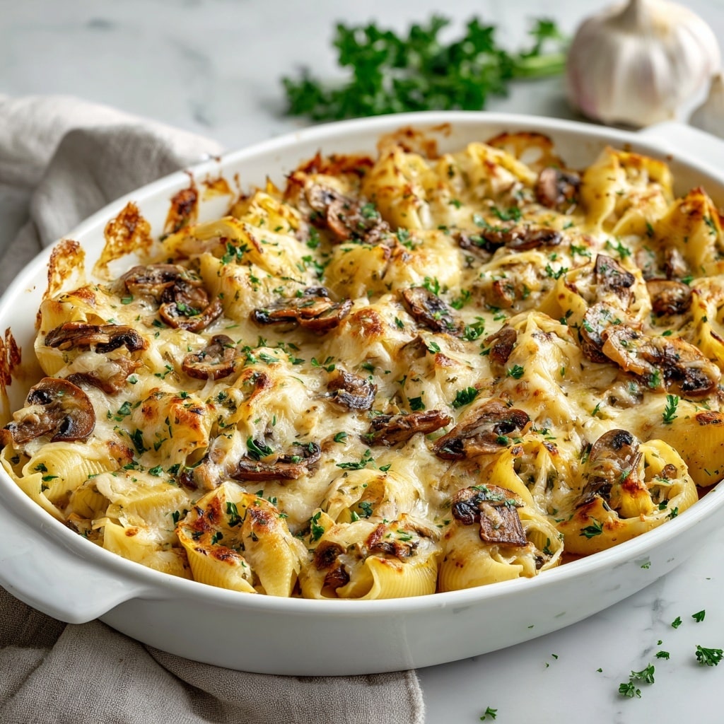 A white round plate holds three pieces of creamy mushroom ravioli topped with white sauce, speckled with black pepper and herbs. The ravioli pasta is light yellow, soft, and folded, with visible dark mushroom filling inside. A silver fork rests on the left edge of the plate, partially covered with sauce. In the background, a white round plate has a gold spoon with creamy white sauce covered in herbs. A sprig of fresh green thyme decorates the top left, and a folded beige cloth is on the bottom right, all placed on a white marbled textured surface. photo taken with an iphone --ar 4:5 --v 7