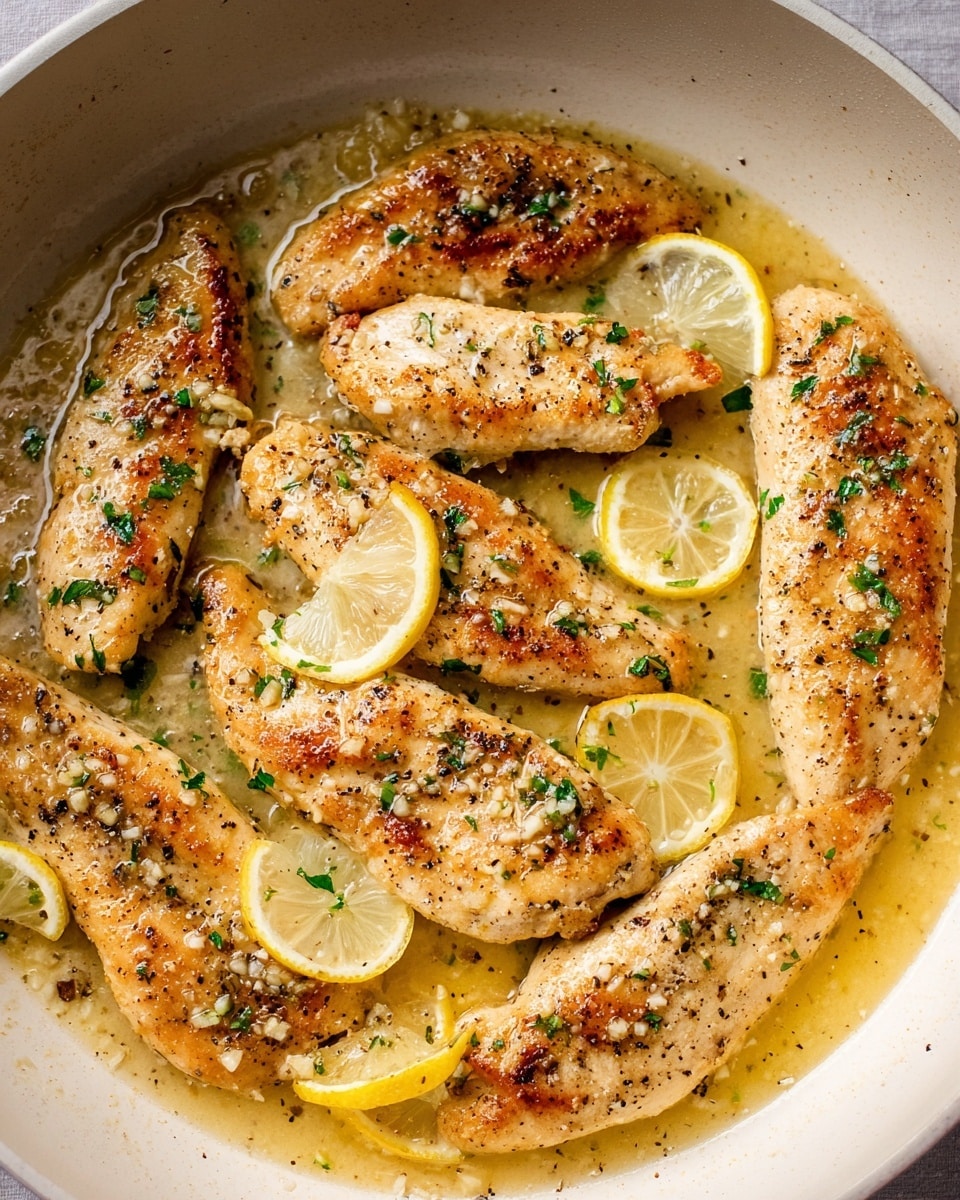 A white plate holds six golden-brown grilled chicken tenders arranged in two overlapping rows. Each tender is brushed with melted butter, showing a slightly crispy, charred texture on parts of the surface. Bright green chopped parsley is sprinkled evenly over the tenders, adding fresh color. In the background, a small white bowl contains a creamy sauce with a light yellow tint and green herb pieces floating on top. The plate and bowl rest on a white marbled surface. photo taken with an iphone --ar 4:5 --v 7