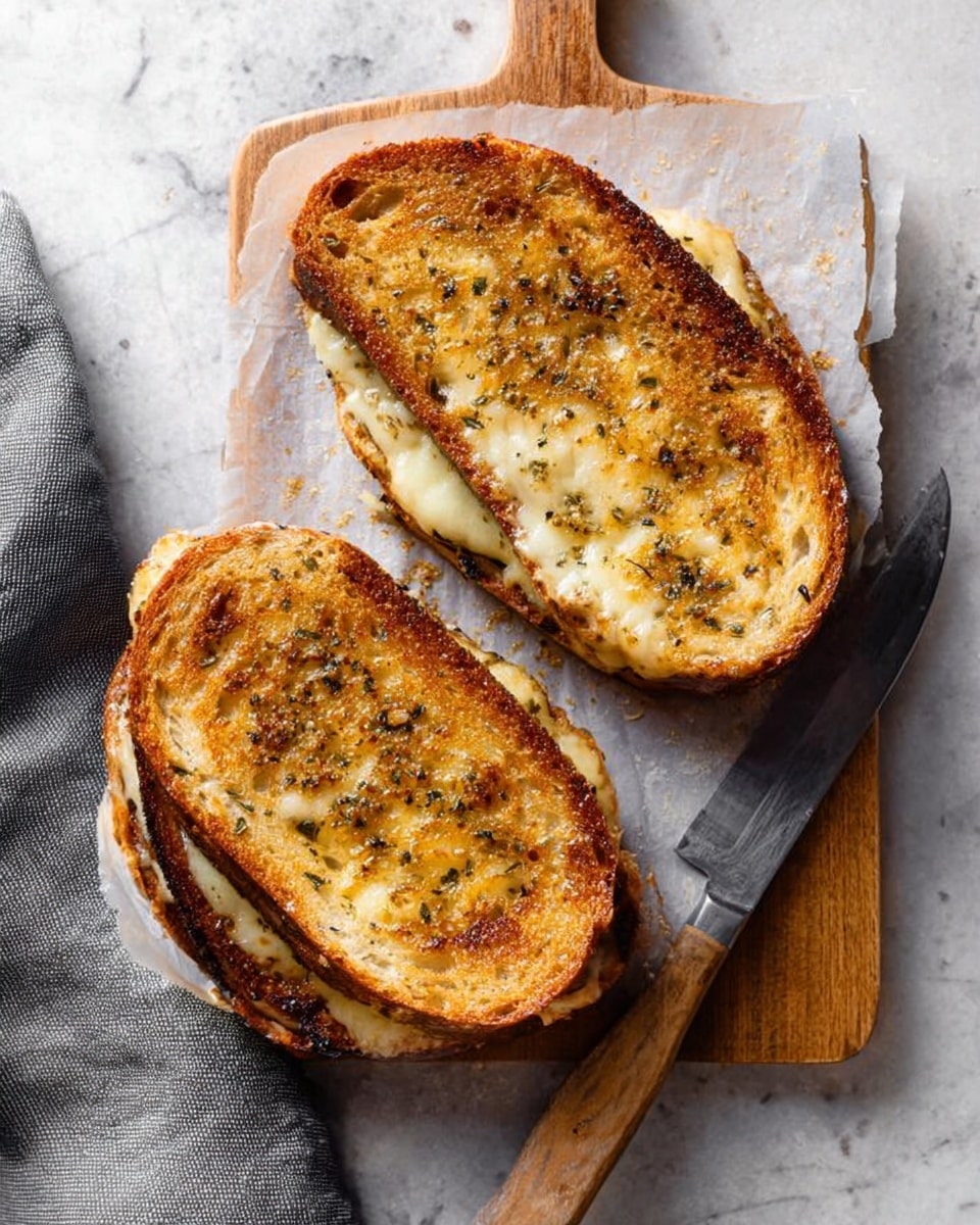 The image shows four grilled cheese sandwich halves placed on a wooden cutting board. Each sandwich has two golden-brown toasted bread slices with a crispy texture and melted cheese oozing out between the layers. The sandwiches are arranged with some facing each other, revealing the gooey, creamy yellow cheese inside. Next to the board is a simple silver butter knife, and two clear glasses filled with a dark amber liquid stand above the sandwiches. The setting is on a white marbled surface with a light beige cloth casually draped nearby. Photo taken with an iphone --ar 4:5 --v 7