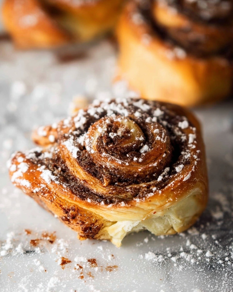 A white plate holds a mix of golden brown puff pastry twists and spirals, each layered with dark chocolate swirls. The twists show flaky, crisp layers that alternate between light, buttery dough and dark chocolate streaks running diagonally. The spiral pastries display tightly wound layers with visible chocolate filling, some edges slightly darker from baking, dusted lightly with powdered sugar. The pastries look crispy on the outside and soft inside, all placed on a white marbled surface. photo taken with an iphone --ar 4:5 --v 7