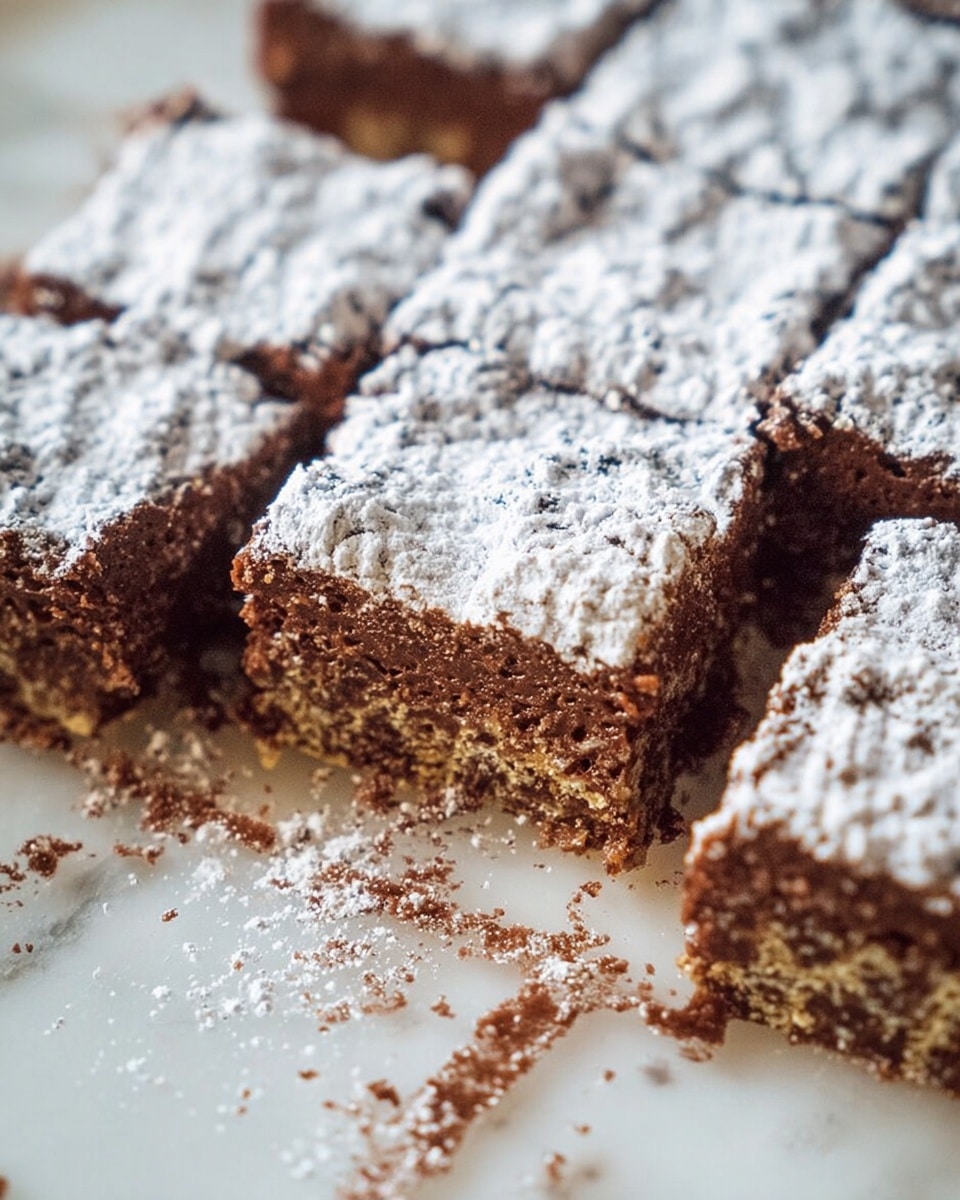 Three thick, square layers of chocolate oat bars are stacked on a round white plate. Each layer has a rough texture with visible oats mixed into milk chocolate, making a dense and chewy look. The top surface of the bars is dusted with a light sprinkling of white powdered sugar, adding a soft contrast to the rich brown color. The plate sits on a cloth with a simple gray and white pattern, placed on a white marbled surface. Photo taken with an iphone --ar 4:5 --v 7
