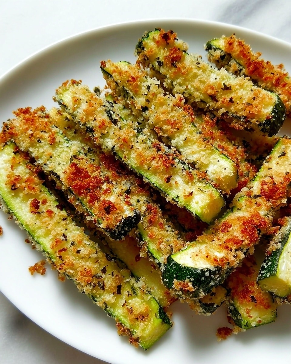The image shows a close-up of a white bowl filled with thick, creamy beige dip with visible specks of seasoning. A woman's hand is holding a crispy, golden-brown zucchini stick coated with breadcrumbs, dipping it into the bowl. Behind the bowl, there is a white plate piled with multiple crispy zucchini sticks, showing a mix of green skin and golden breadcrumb coating. The whole scene is set on a white marbled surface. photo taken with an iphone --ar 4:5 --v 7