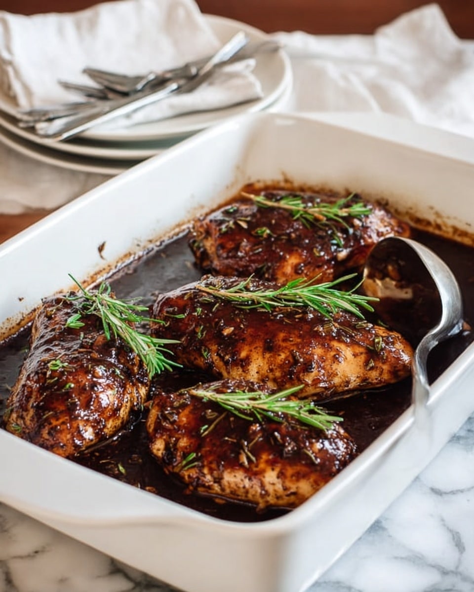 A piece of grilled or roasted meat sits on top of white parchment paper, placed on a dark metal tray with some scattered green herb sprigs. The meat has a shiny, dark brown glaze with charred edges and small green leaves sprinkled on top. A fork holds a small chunk of the meat, showing its light brown cooked inside, and a knife with a rustic wooden handle rests beside it. There are dark sauce drips and smudges on the parchment around the meat, all set on a white marbled surface. Photo taken with an iphone --ar 4:5 --v 7