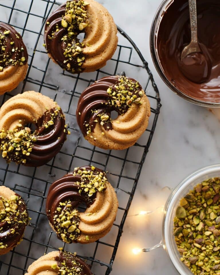 Coffee Butter Cookies with Chocolate Dipping and Pistachios Recipe