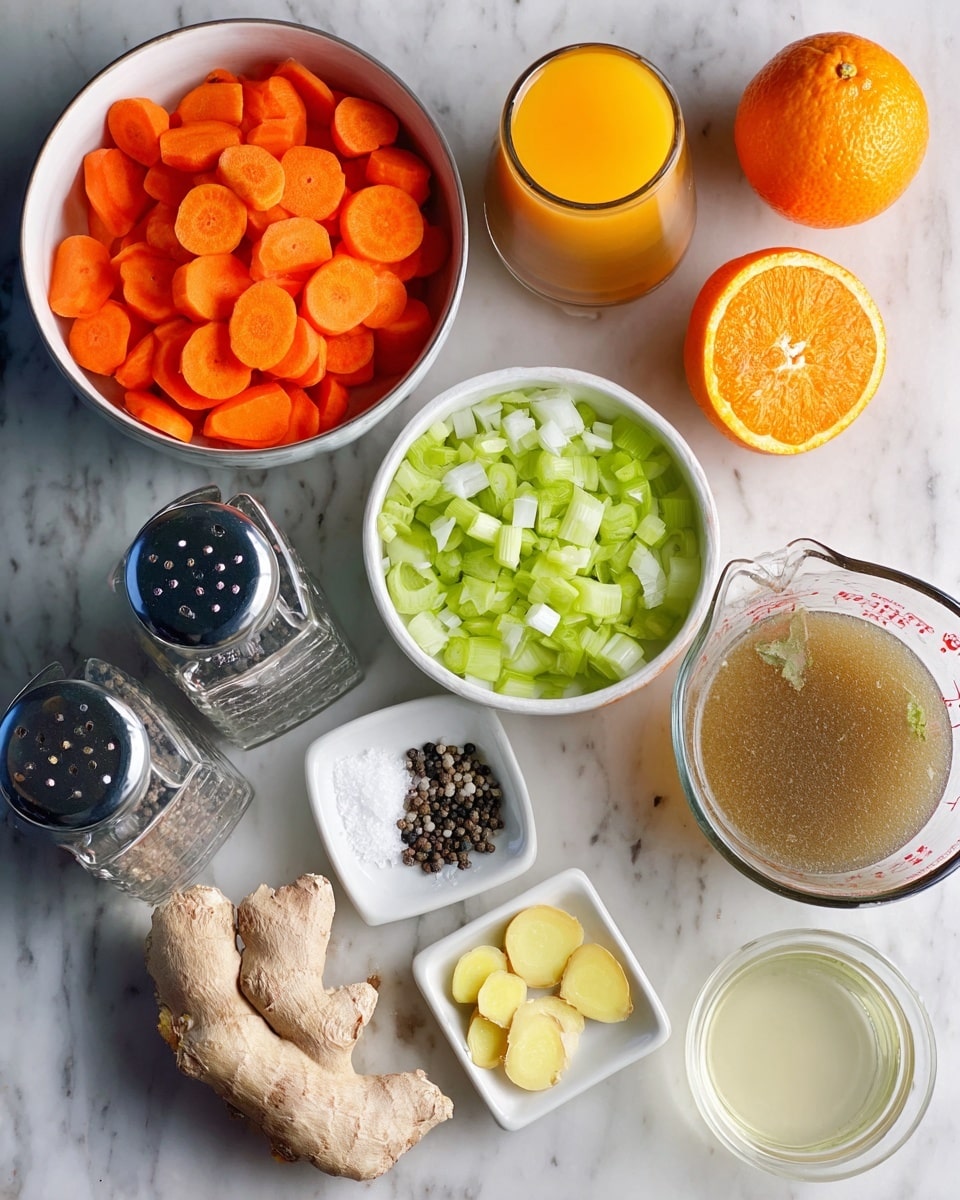 A clear glass jar filled with smooth, bright orange juice sits in the center of the image, with a striped straw sticking out from the top. Surrounding the jar are fresh ingredients: thick slices of green cucumber, a wedge of pale yellow cabbage, bright orange whole carrots, and a piece of knobby brown ginger root, all placed casually on a white marbled surface. The juice looks rich and creamy with a slight froth on top, capturing a fresh and healthy vibe. Photo taken with an iphone --ar 4:5 --v 7