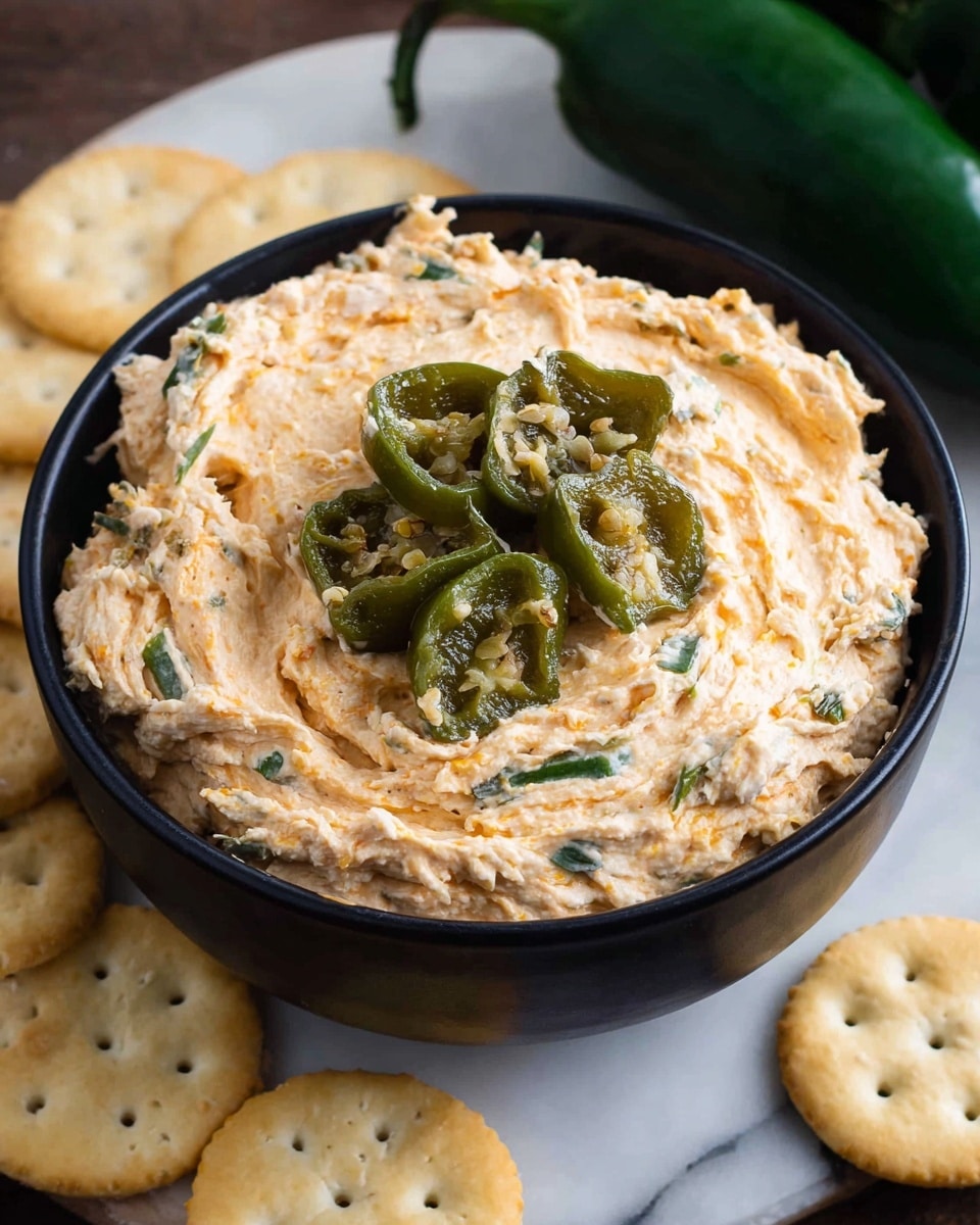 A close-up view of a bowl filled with creamy dip that looks thick and smooth with green chili pieces mixed inside and scattered on top. The bowl is white, filled almost to the brim with the dip's beige color mixed with green bits, giving it a slightly uneven texture. A knife with a dark, rough-textured blade is scooping a portion of the dip, showing the thick consistency. The background surface is a white marbled texture that softly contrasts with the bowl and dip. photo taken with an iphone --ar 4:5 --v 7