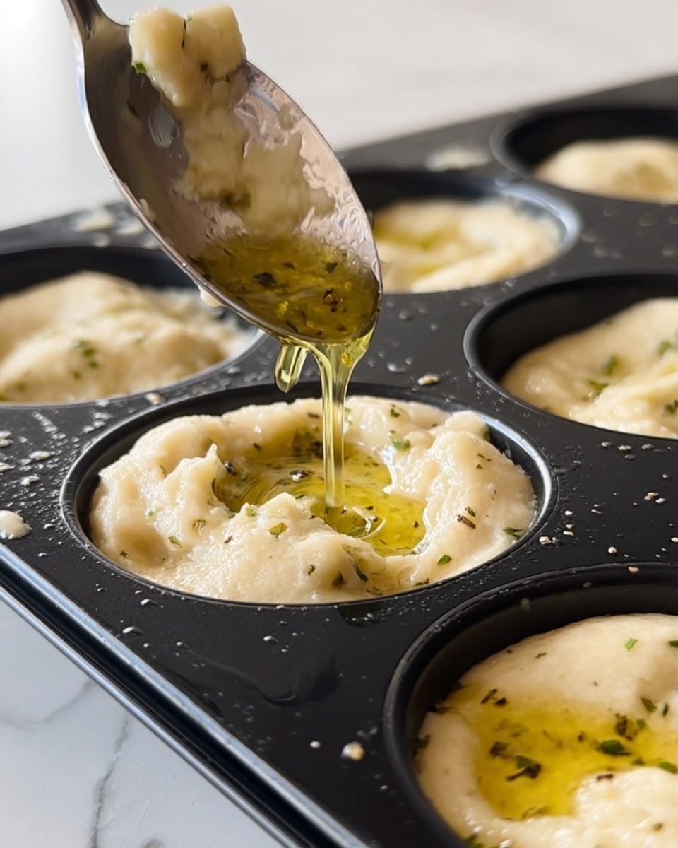 A round metal pan filled with ten golden-brown dinner rolls, each roll showing a puffy, soft texture with a slightly crisp and browned bottom layer. The tops are uneven with a light golden color, sprinkled with coarse salt and small green rosemary leaves, giving a speckled look. The rolls have a twisted shape, showing layers of dough folded into each other, creating a rich texture. Around the pan, fresh sprigs of rosemary are placed on a white marbled surface, creating a fresh and rustic feel. Near the top left corner is a small white bowl holding salt and rosemary, and a soft light gray cloth is draped beside the pan. photo taken with an iphone --ar 4:5 --v 7