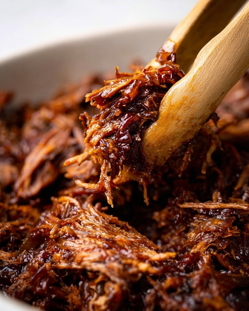 A white plate holds a serving with three main layers: at the bottom is a creamy smooth mound of mashed potatoes with a soft, pale beige texture; on top of the potatoes is a thick layer of shredded dark brown beef mixed with bits of what looks like cooked onions and small pieces of reddish cranberries or sauce, giving a rich, juicy look; to the side of the mashed potatoes and beef are several bright green, tender green beans, adding color contrast to the dish. The plate sits on a white marbled surface. Photo taken with an iphone --ar 4:5 --v 7