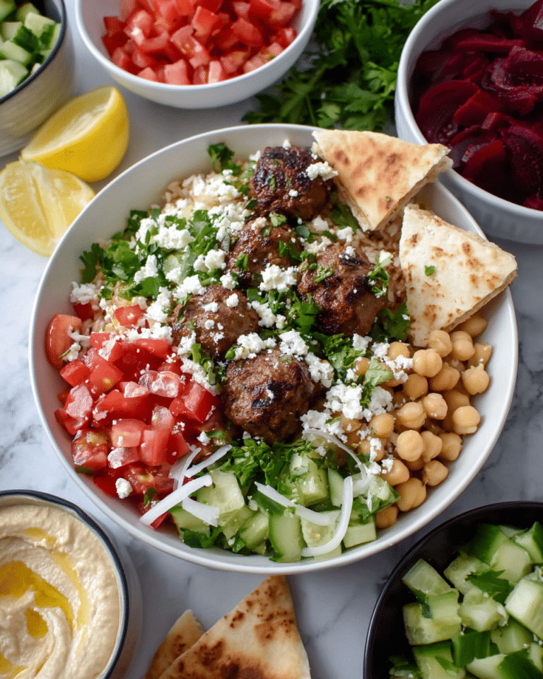 Feta Meatball Bowls with Greek Salad and Hummus Recipe