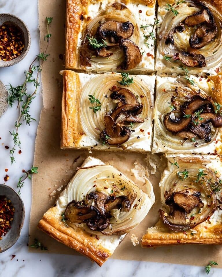 White Cheddar, Onion & Mushroom Puff Pastry Tart Recipe