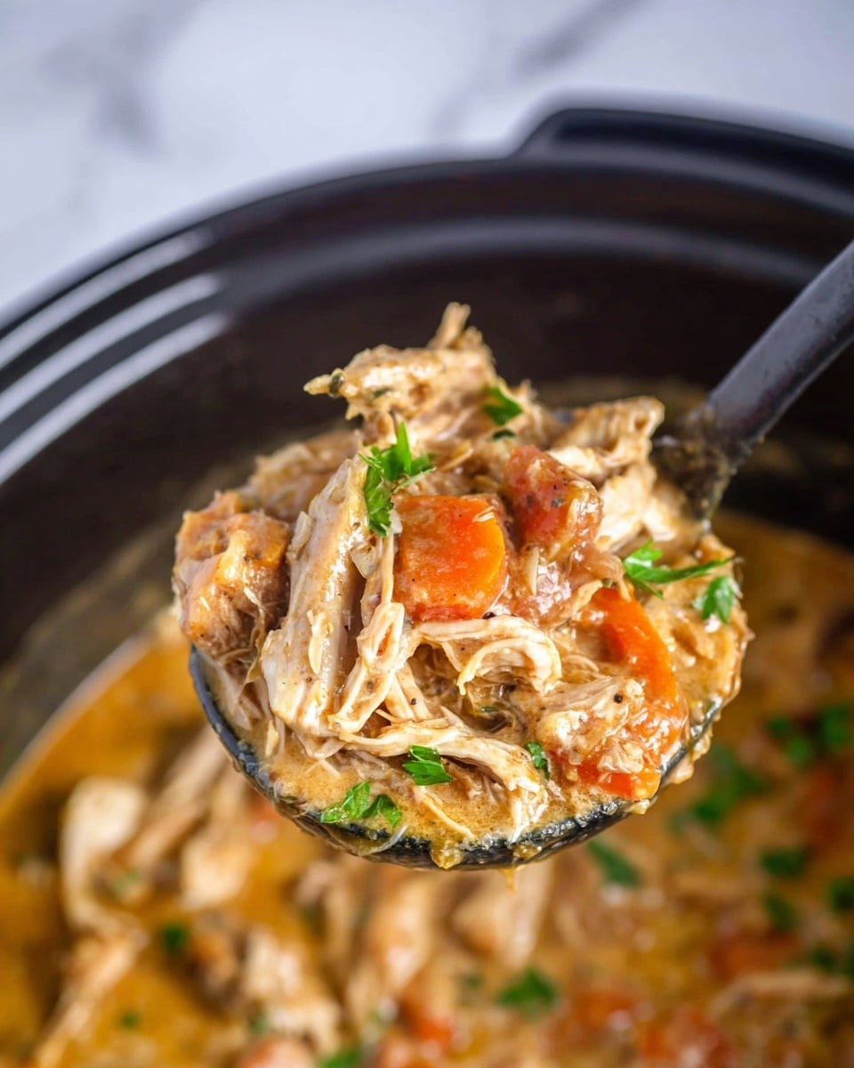 A white plate holds a dish with three layers: the bottom layer is a creamy pile of mashed potatoes with smooth texture and light cream color, topped with a thick layer of chicken stew that includes shredded chicken, sliced orange carrots, and a brown gravy with visible herbs sprinkled on top, and on the side, bright green cooked green beans arranged neatly next to the mashed potatoes. The plate rests on an orange cloth on a wooden surface, with a vintage white jar with green leaves, a textured olive green glass, and two smaller green glasses placed in the background. A wooden spoon is partially visible at the edge of the image. Photo taken with an iphone --ar 4:5 --v 7